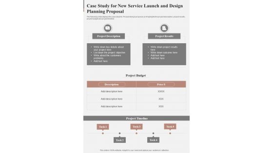 Case Study For New Service Launch And Design Planning Proposal One Pager Sample Example Document