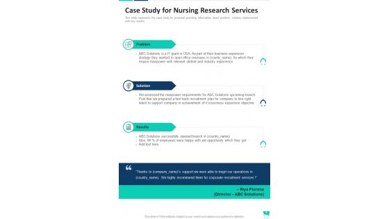 Case Study For Nursing Research Services One Pager Sample Example Document