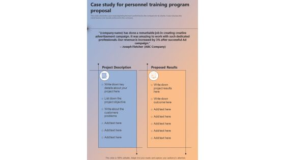 Case Study For Personnel Training Program Proposal One Pager Sample Example Document
