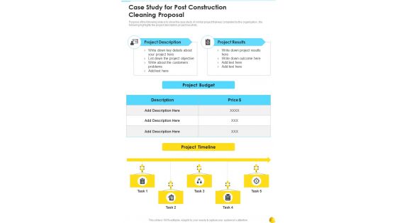 Case Study For Post Construction Cleaning Proposal One Pager Sample Example Document
