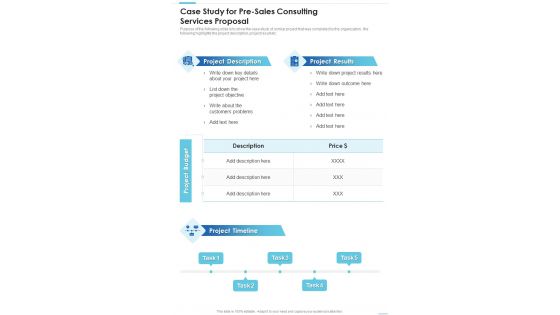 Case Study For Pre Sales Consulting Services Proposal One Pager Sample Example Document