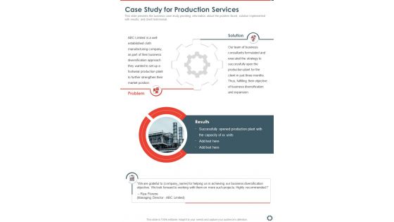Case Study For Production Services One Pager Sample Example Document