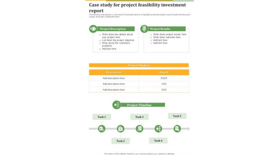 Case Study For Project Feasibility Investment Report One Pager Sample Example Document