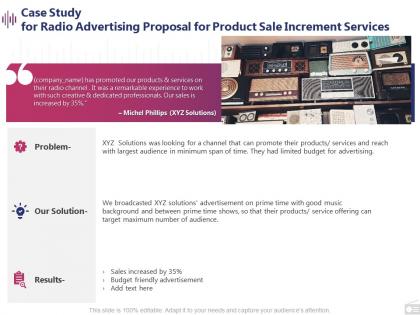 Case study for radio advertising proposal for product sale increment services presentation layout