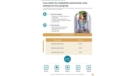 Case Study For Residential Construction Work Cleanup Services Proposal One Pager Sample Example Document