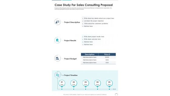 Case Study For Sales Consulting Proposal One Pager Sample Example Document