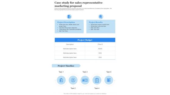 Case Study For Sales Representative Marketing Proposal One Pager Sample Example Document