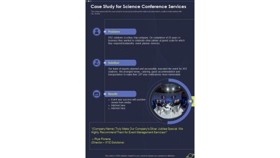 Case Study For Science Conference Services One Pager Sample Example Document