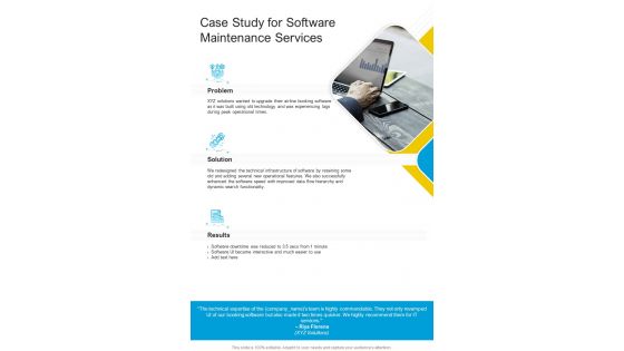 Case Study For Software Maintenance Services One Pager Sample Example Document