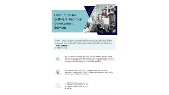 Case Study For Software Technical Development Services One Pager Sample Example Document