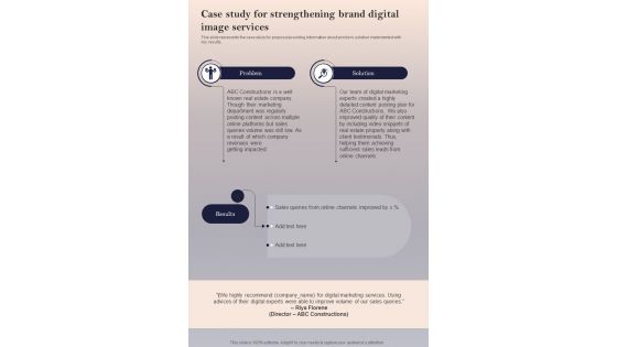 Case Study For Strengthening Brand Digital Image One Pager Sample Example Document
