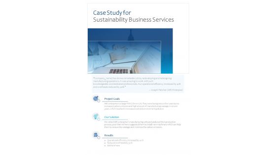 Case Study For Sustainability Business Services One Pager Sample Example Document