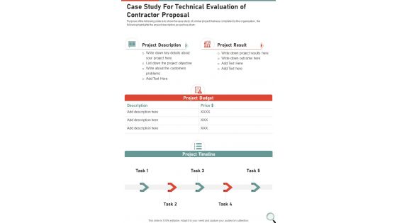 Case Study For Technical Evaluation Of Contractor Proposal One Pager Sample Example Document
