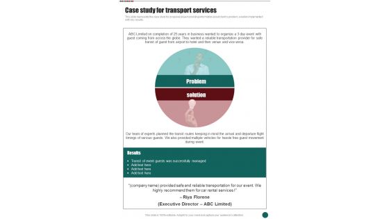 Case Study For Transport Services Business Proposal For Transport One Pager Sample Example Document