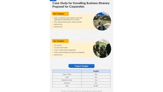 Case Study For Travelling Business Itinerary Proposal For Corporates One Pager Sample Example Document