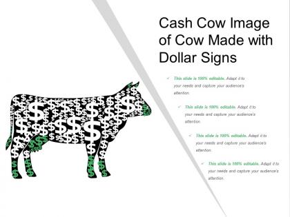 Cash cow image of cow made with dollar signs