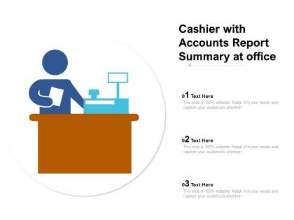 Cashier with accounts report summary at office