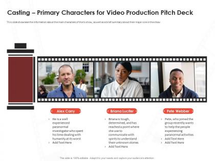 Casting primary characters for video production pitch deck