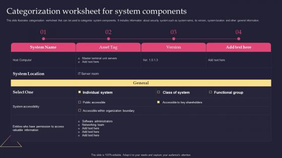 Categorization Worksheet For System Components Security Incident Response Playbook