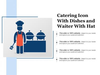 Catering icon with dishes and waiter with hat