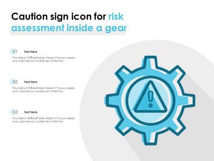 Caution sign icon for risk assessment inside a gear