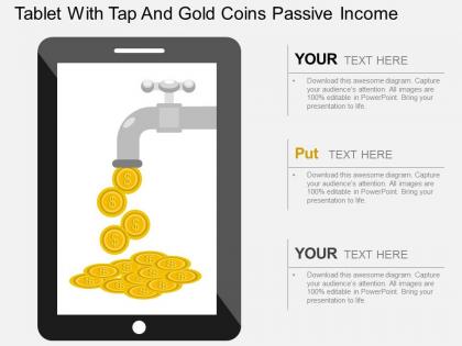 Cb tablet with tap and gold coins passive income flat powerpoint design