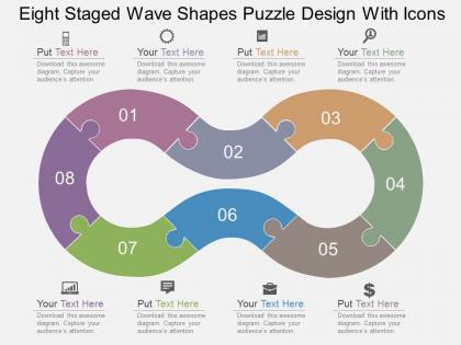 Cc eight staged wave shapes puzzle design with icons flat powerpoint design