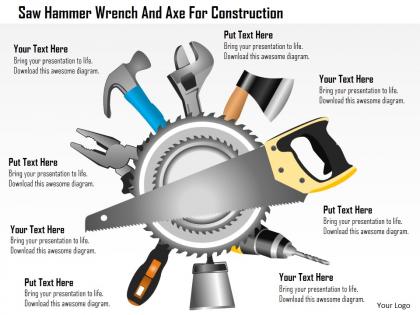 Cc saw hammer wrench and axe for construction powerpoint template