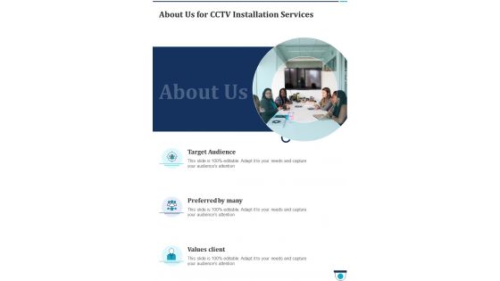 Cctv Installation Services For About Us One Pager Sample Example Document