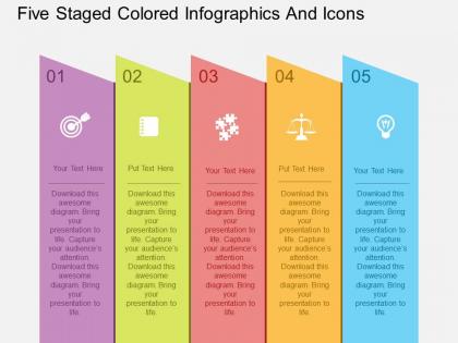 Cd five staged colored infographics and icons flat powerpoint design