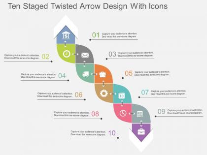 Cd ten staged twisted arrow design with icons flat powerpoint design