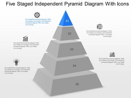 Ce five staged independent pyramid diagram with icons powerpoint template