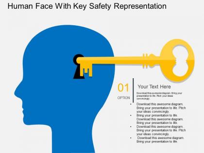 Ce human face with key safety representation flat powerpoint design