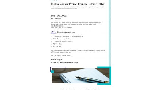 Central Agency Project Proposal Cover Letter One Pager Sample Example Document