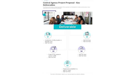 Central Agency Project Proposal Key Deliverables One Pager Sample Example Document