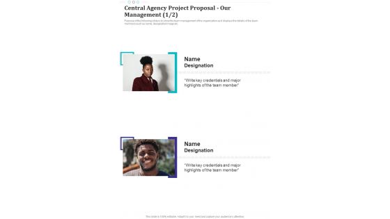 Central Agency Project Proposal Our Management One Pager Sample Example Document
