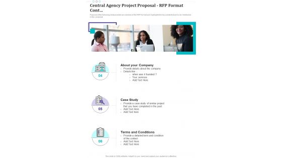 Central Agency Project Proposal Rfp Format Cont One Pager Sample Example Document