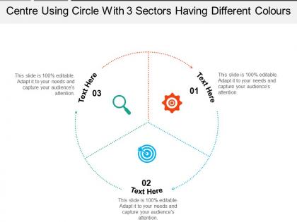 Centre using circle with 3 sectors having different colours