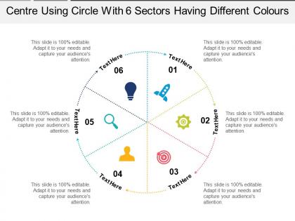 Centre using circle with 6 sectors having different colours