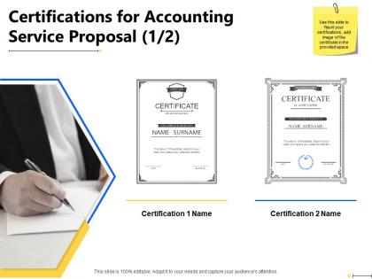 Certifications for accounting service proposal appreciation ppt powerpoint presentation slides