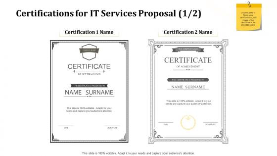 Certifications for it services proposal ppt icons