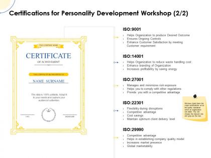 Certifications for personality development workshop ppt powerpoint slide clipart