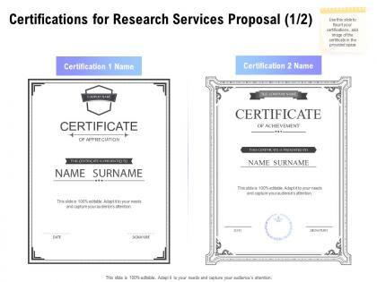 Certifications for research services proposal winner ppt powerpoint skills