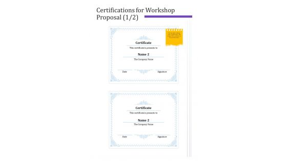 Certifications For Workshop Proposal One Pager Sample Example Document