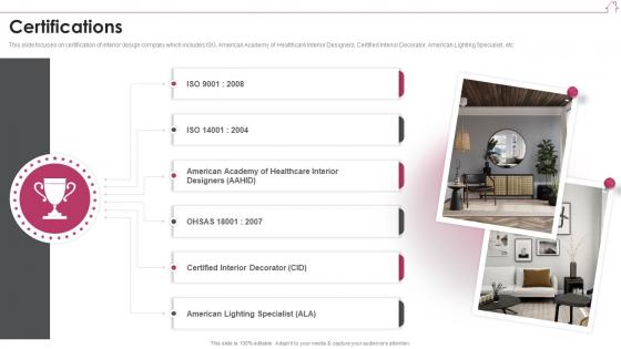 Certifications Interior Design Company Profile Ppt Ideas