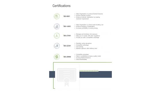 Certifications Logistics Service Proposal Template One Pager Sample Example Document