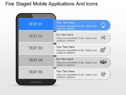 Cf five staged mobile applications and icons powerpoint template