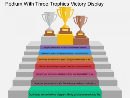 Cg podium with three trophies victory display flat powerpoint design