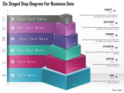 Ch six staged step diagram for business data powerpoint template