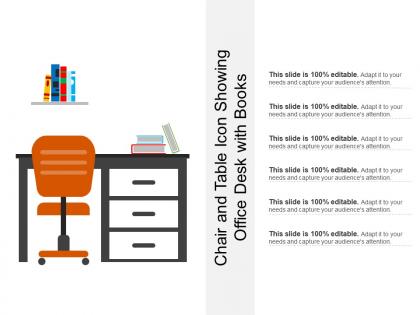 Chair and table icon showing office desk with books